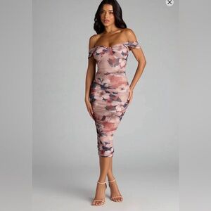Windsor Co. Off Shoulder Floral Midi Dress